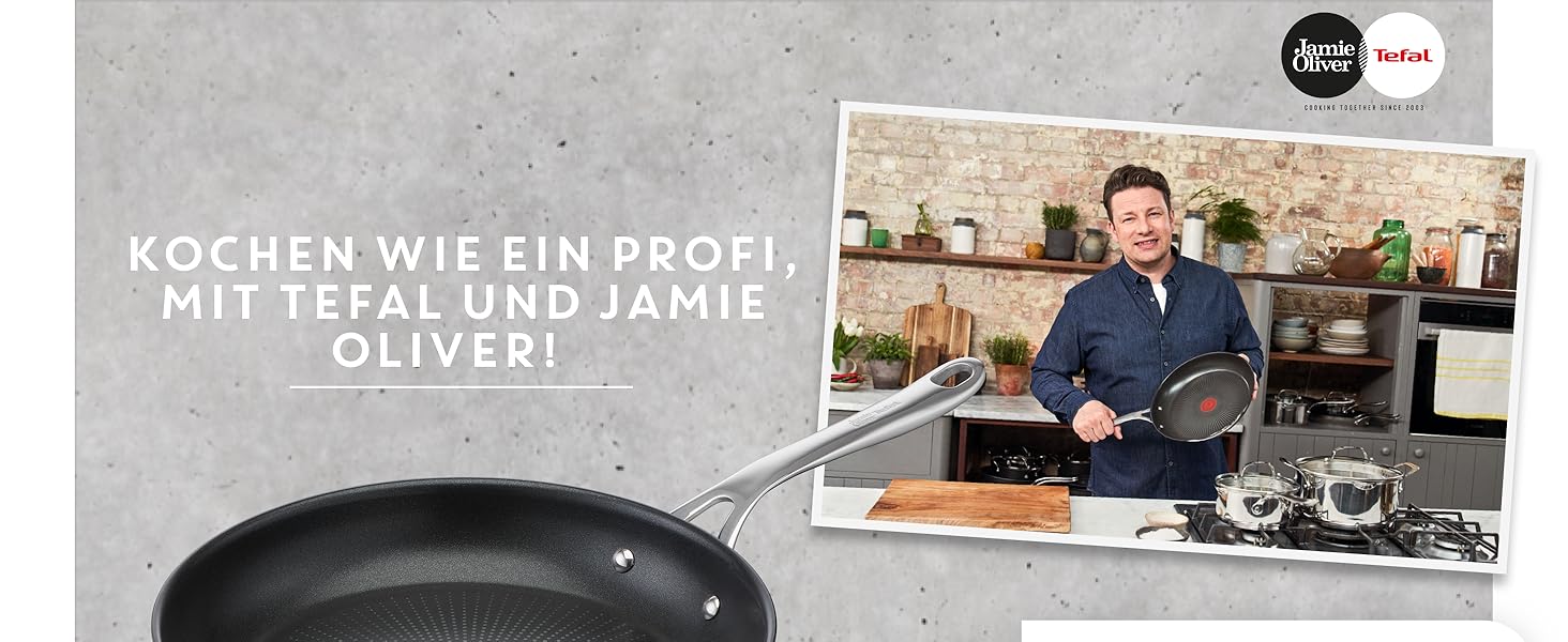 Сковорода Tefal Jamie Oliver Cook's Direct 28 см з нержавіючої сталі для індукції. Антипригарне титанове покриття, термоіндикатор, жаростійка, з клепаним руків'ям.