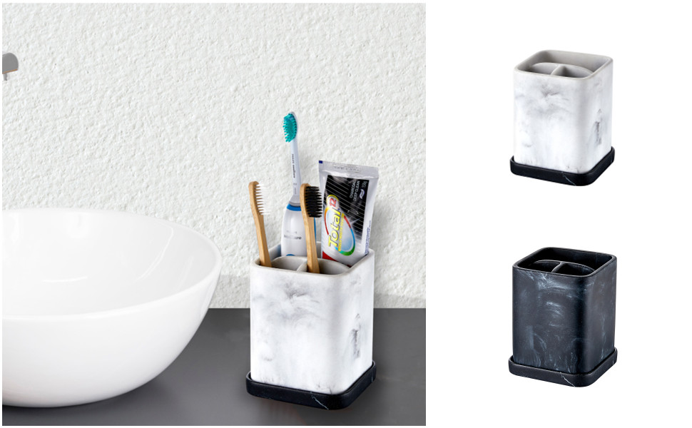 Тримач для зубних щіток ZCCZ для ванної кімнати - керамічний, квадратний, для електричної зубної щітки, білий, під косметику та бритву