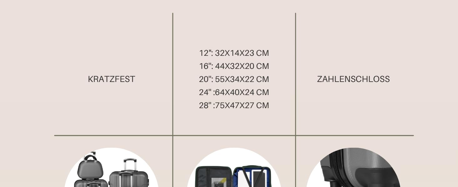 Набір валіз LALAHO 5 шт. з косметичкою, з ABS-пластику, для подорожей, ручна поклажа, багажний набір з косметичкою, бургунді, в смужку (темно-сірий)