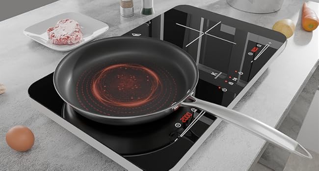 Набір сковорідок COOKNANO 3 шт. з нержавіючої сталі з антипригарним покриттям, 20/24/28 см, ергономічна ручка, для всіх типів плит і духовок