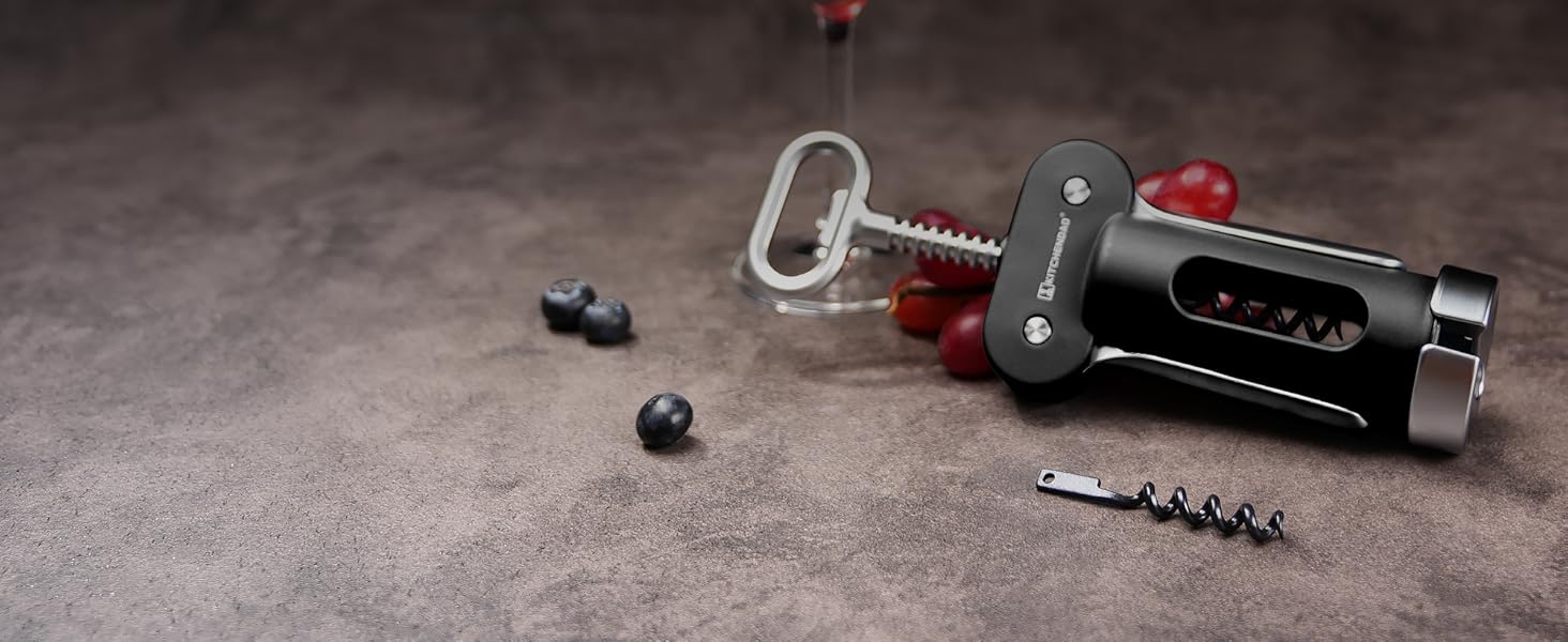 Відкривачка для вина KITCHENDAO 3-в-1 з різаком фольги та відкривачем для пляшок, чорна