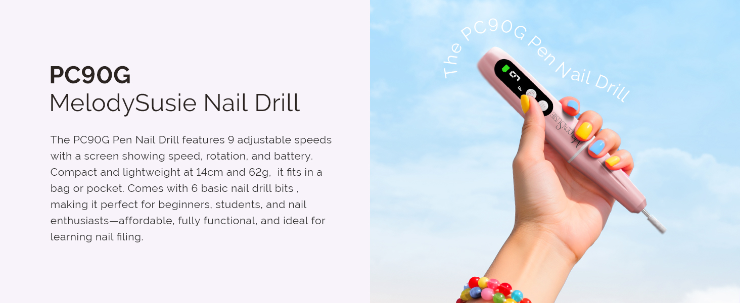 Електричний набір для манікюру MelodySusie PC90G: нагрівач для гелю та акрилу, 20000 об/хв, регулювання швидкості, рожевий