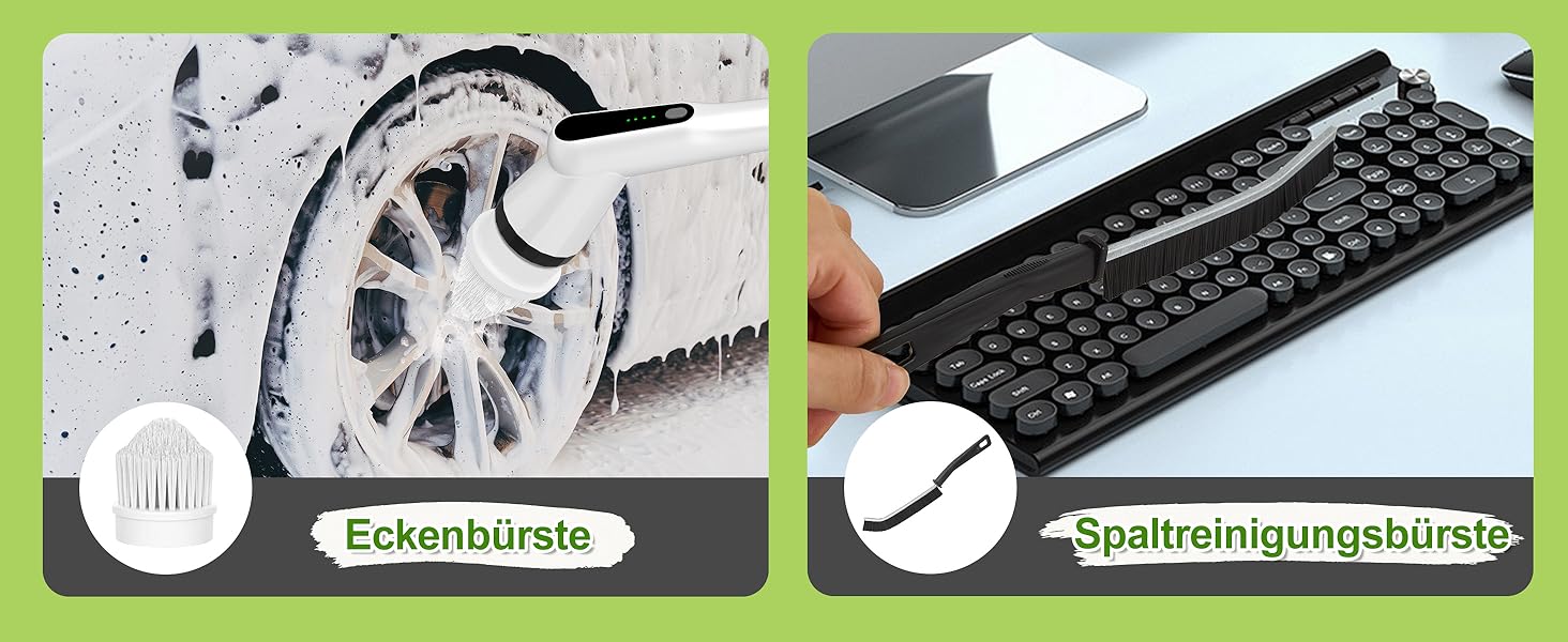 Електрична щітка для прибирання з 7 насадок, водонепроникна IPX7, регульована ручка, для ванної, кухні, підлоги, авто, біла