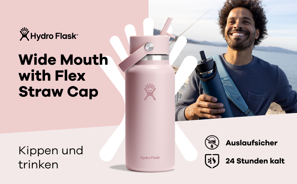Термобутилка Hydro Flask 946 мл з широкою горловиною, вакуумна нержавіюча сталь, трубочка Flex, колір Fossil
