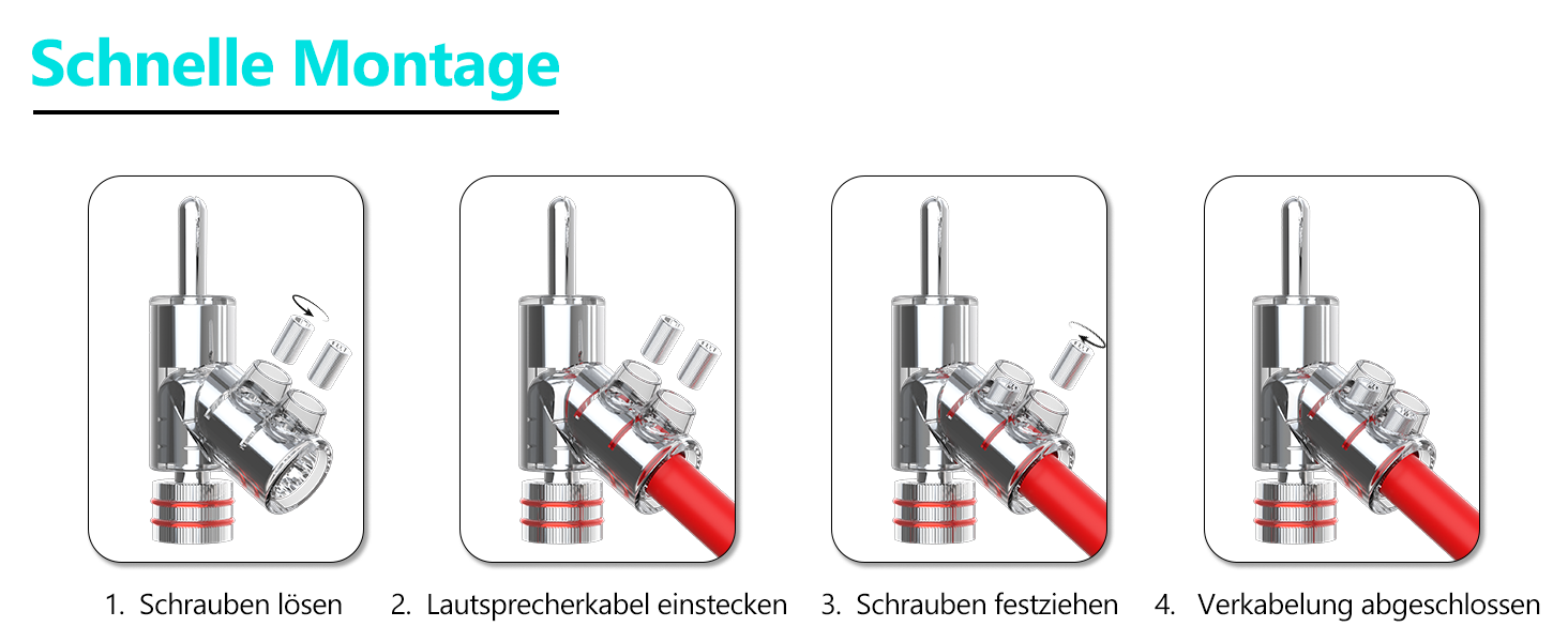 Комплект бананових роз'ємів Monosaudio BA1403, родієве покриття, закритий тип для акустичних кабелів та домашнього кінотеатру, 8 шт.