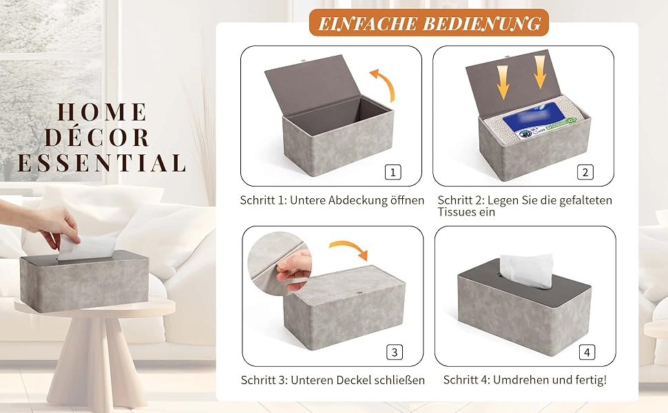 Скляниця для серветок з PU-шкіри, квадратна, сірого кольору з імітацією дерева, 25x14x10 см. Підходить для дому, ванної кімнати, вітальні, спальні, авто та офісу