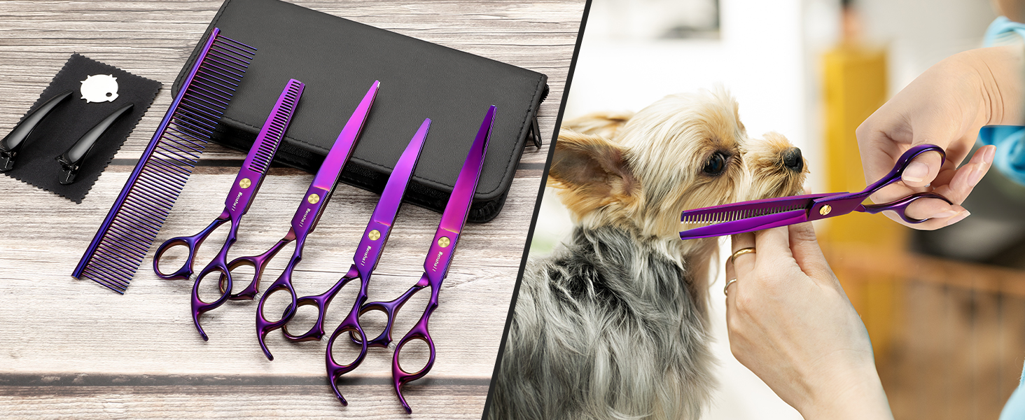 Набір професійних ножиць для грумінгу собак 5шт (фіолетовий)
