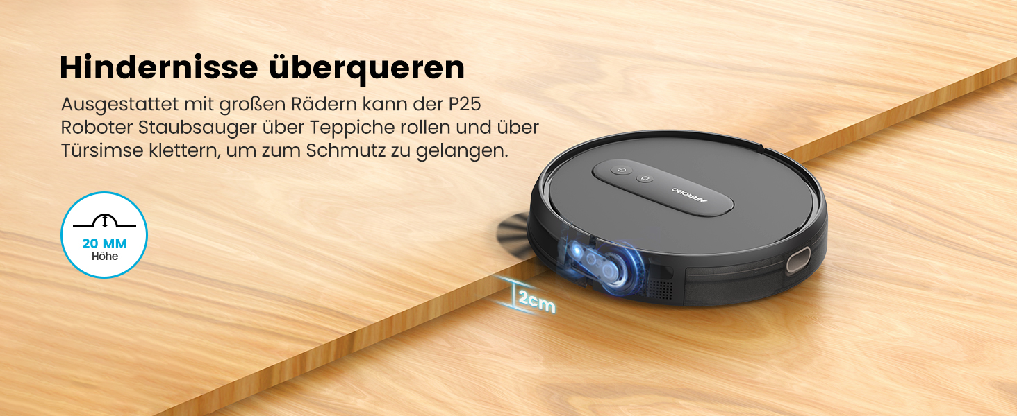 Робот-пилосос AIRROBO Saugroboter P25: потужність 2800 Pa, керування через додаток, 120 хв роботи, для твердих поверхонь, килимів та шерсті тварин