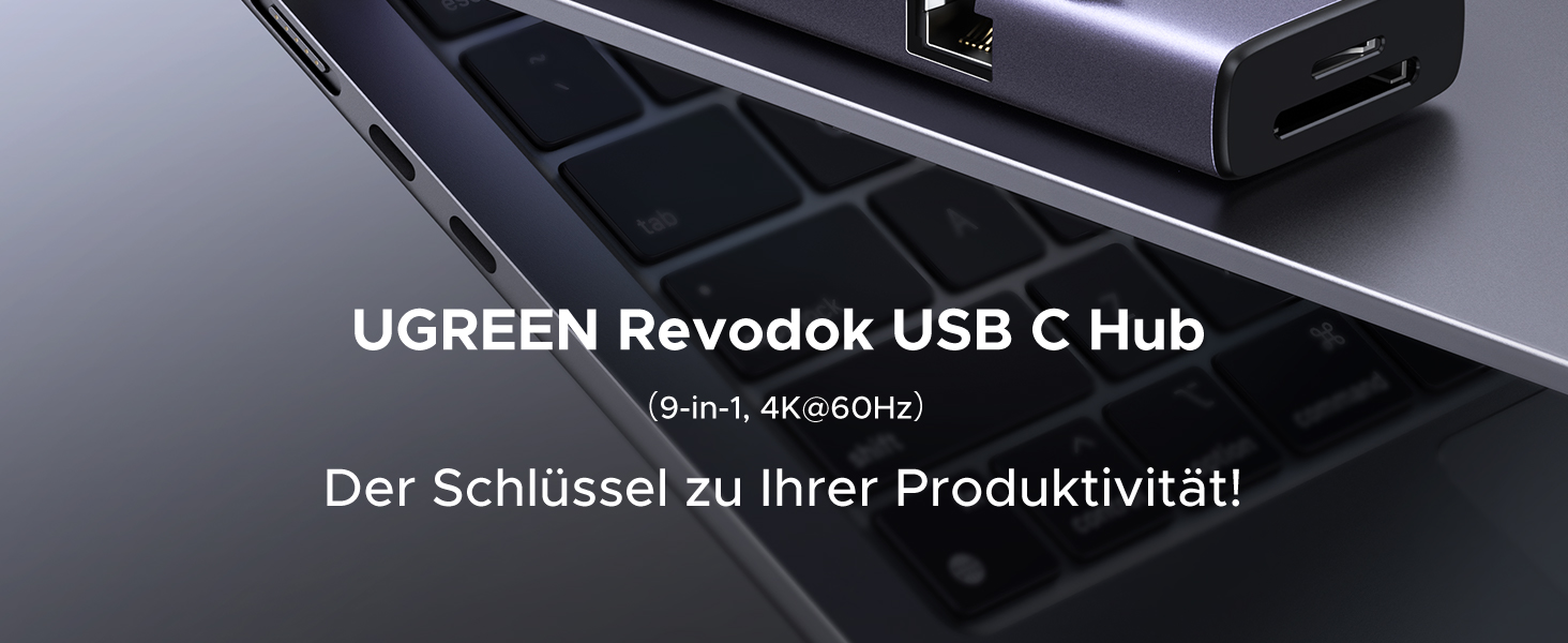 Хаб UGREEN Revodok 109 USB-C з HDMI 4K 60Hz, PD 100W, Gigabit Ethernet, SD/TF, 2xUSB-C, 2xUSB-A - сумісний з iPhone, MacBook, iPad, Surface, Galaxy