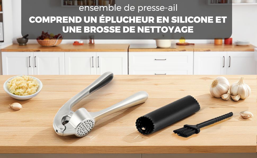 Прес для часнику з нержавіючої сталі, професійна кухня, подрібнювач часнику, легко миється та довговічний, сріблястий
