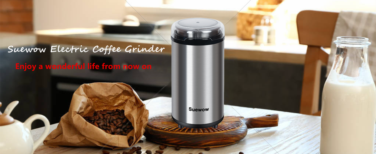 Електрична кавомолка Suewow: потужний 200W мотор, для кави, спецій, горіхів. Багатофункціональна, велика ємність (срібна)