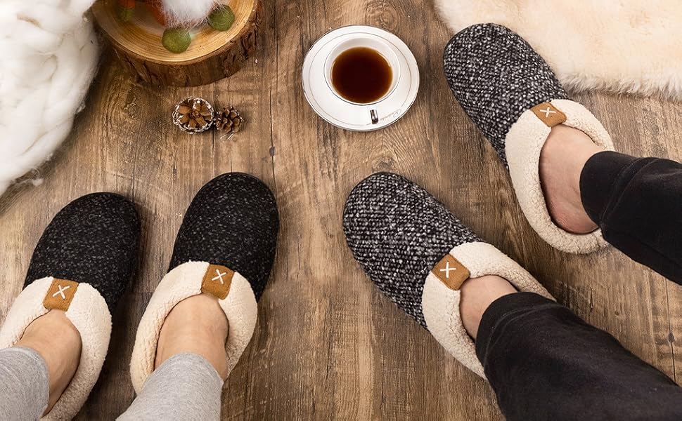 Чоловічі тапочки ULTRAIDEAS з плюшем, теплі зимові тапочки з ворсистим підкладкою, зручні тапочки з піною Memory Foam, антиковзка гумова підошва, для дому та вулиці, розмір 42/43 EU, темно-сірий