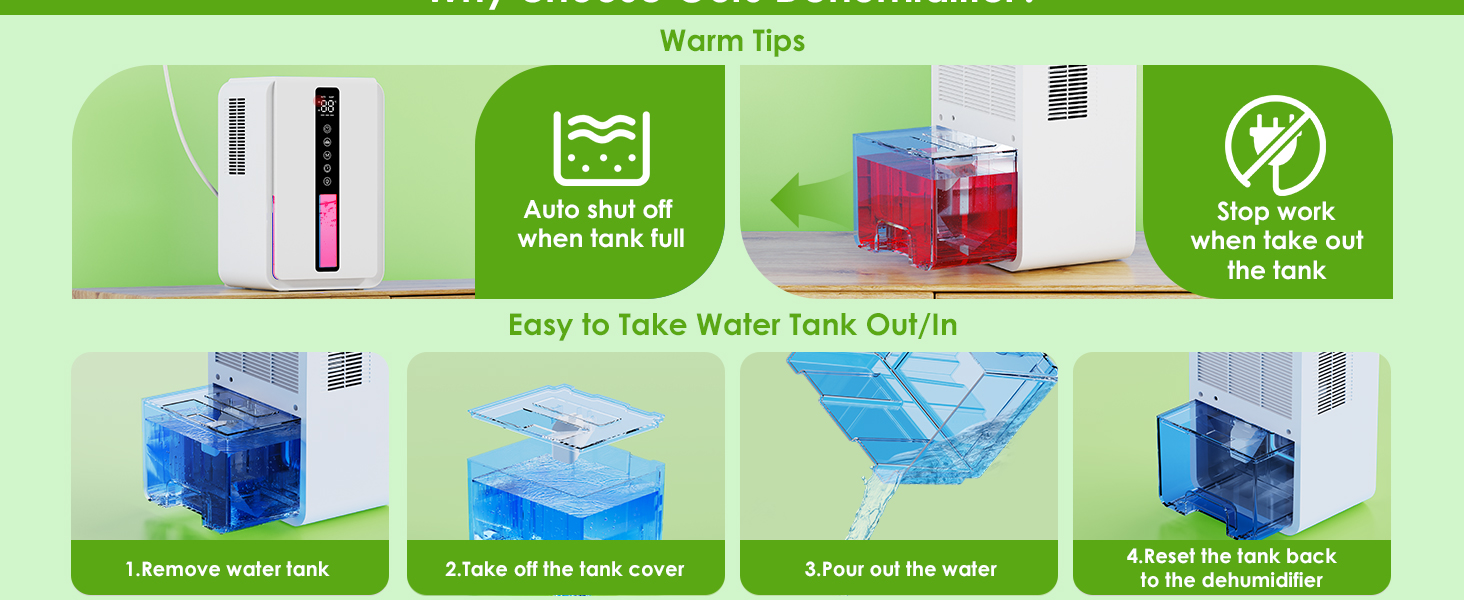 Електричний осушувач повітря 1.8L з антизаморожувальним захистом, 2 швидкості та 2 режими, таймер 48H, RGB підсвітка, для спальні, ванної кімнати та гуртожитку (2500 мл)
