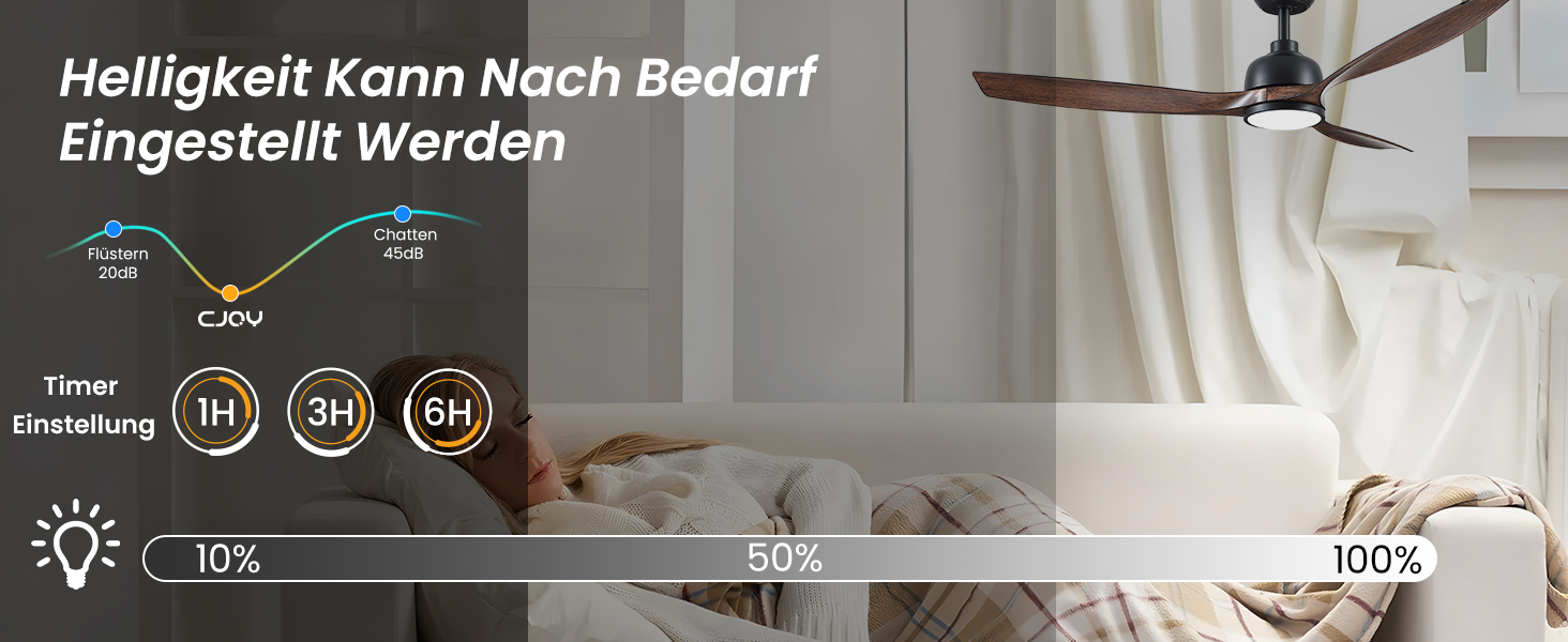 Стеляний вентилятор CJOY з підсвічуванням, 107 см, з пультом керування, тихий, DC, реверсивний, пам'ять 3CCT, диммування, 6 швидкостей, таймер для спальні (132 см - чорне дерево)