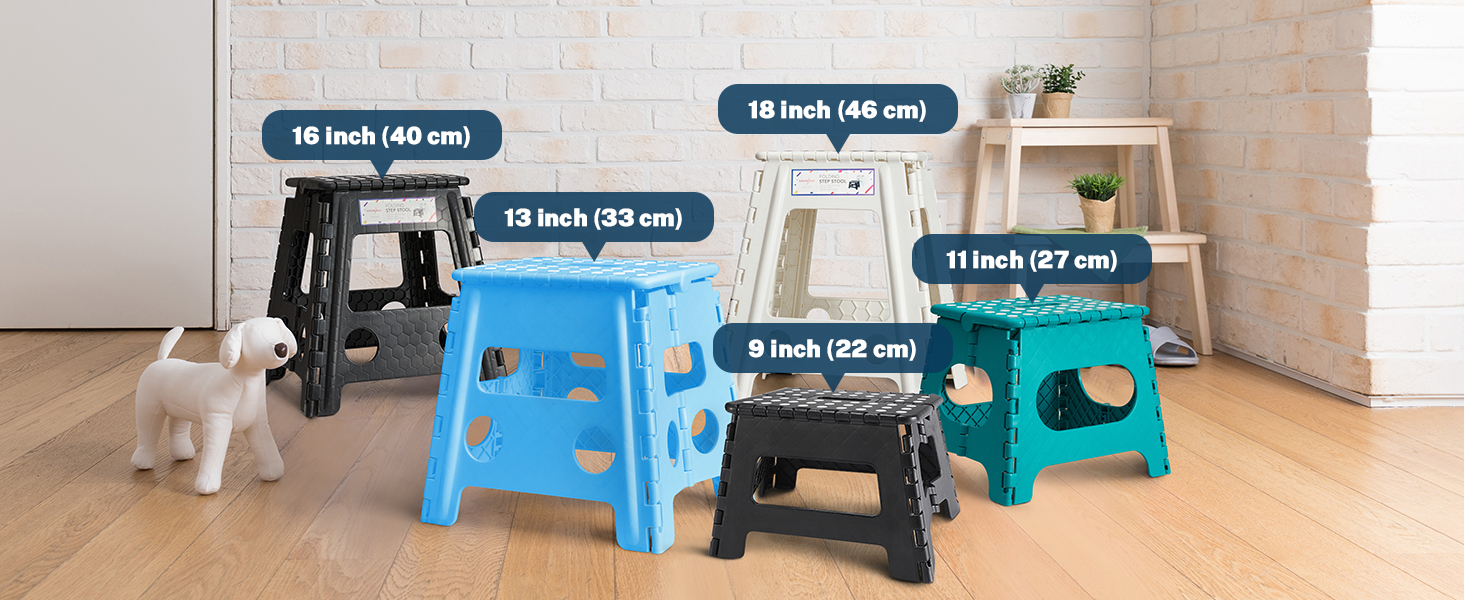 Складний стілець HOUSE DAY 27см чорний: міцний, з антиковзними ніжками та ручкою, для кухні, ванної, дитячої кімнати, кемпінгу, вантажопідйомність 150кг