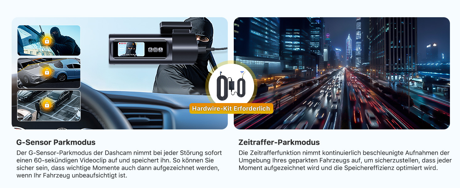 Відеореєстратор GKU 4K+2.5K з Wi-Fi 5GHz, GPS, Нічне Бачення STARVIS, IPS-дисплеєм 1.5', 24h парковка, 360° обертання, 64GB SD-карта, чорний