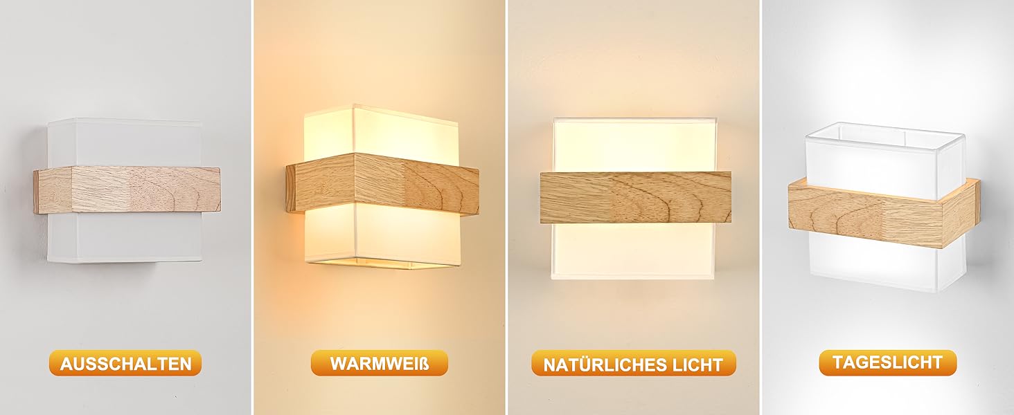 Настінний світильник Gleonlux Wandleuchte Holz, Внутрішнє освітлення в стилі ретро, Boho, Industrial, для дому, сходи, вітальня, спальня, коридор, матеріал: дерево, тканина, цоколь E14, розмір 22.5x13x20 см