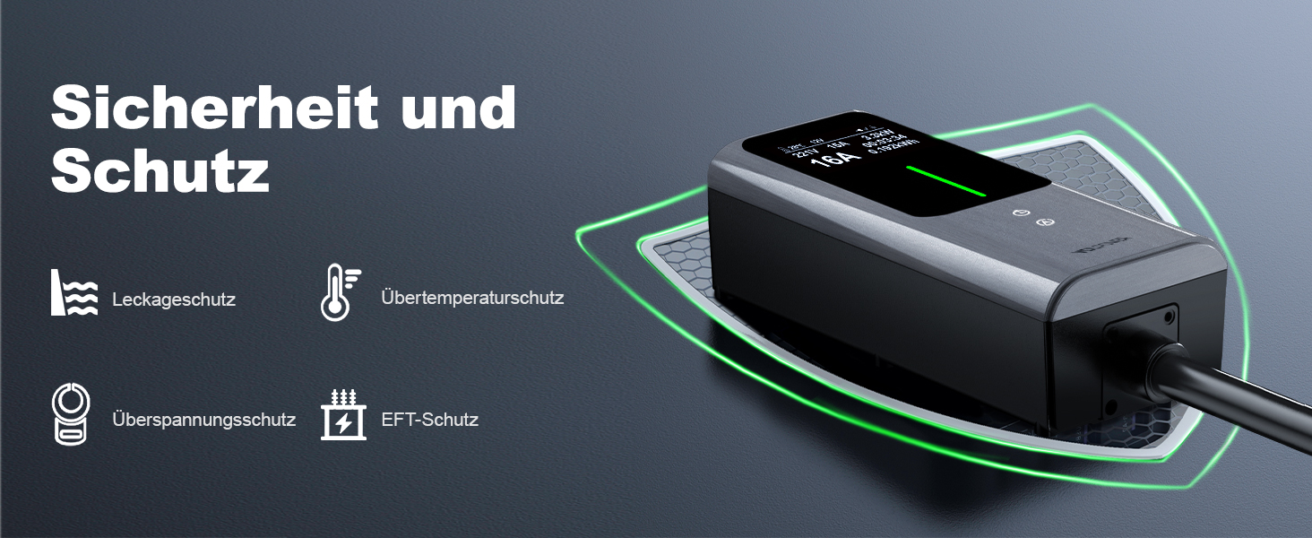 Кабель для зарядки електромобіля Type 2, 3.6 кВт / 5 м, 6A-16A, портативний зарядний пристрій для електрокар, сумісний з EU-Schuko (3.68 кВт)