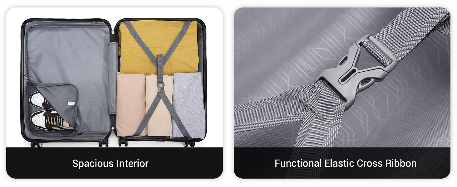 Чемодан-валіза KONO з ABS+PC: міцний, з TSA-замком та 4 колесами, 52 см, сірий/камуфляж