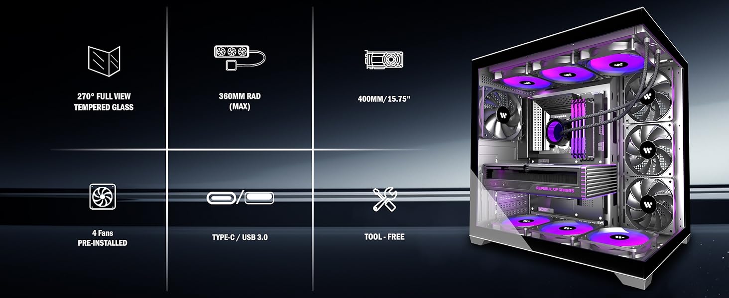 Корпус ПК KEDIERS G500 (білий) з 7 ARGB-вентиляторами, Mid-Tower ATX, з подвійним загартованим склом, для геймінгу