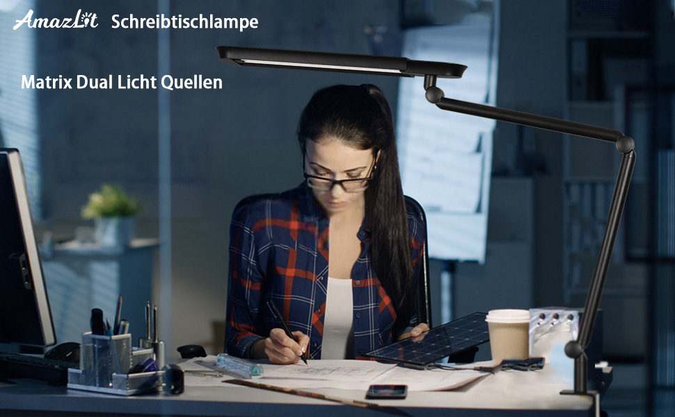 LED лампа настільна з кліпсою, 18W, 1100 люменів, регульована, для офісу та дому, без відблисків, захист очей, білий (чорний)