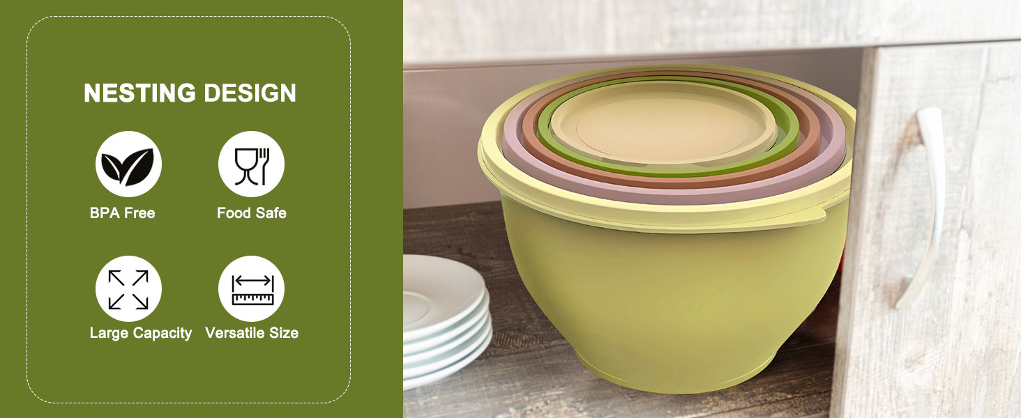 Набір салатниць з кришкою, міски для перемішування з пластику, набір вкладишів для кухні, великий набір місок, сервіровочні тарілки ідеальні для змішування та подачі, BPA-free (Жовтий)