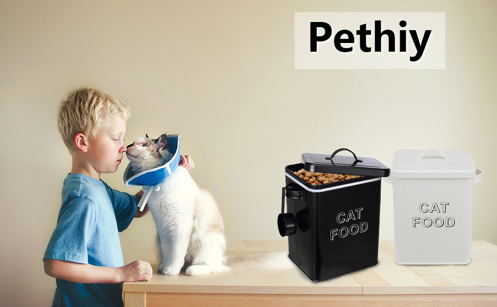 Контейнер для корму для собак та котів, 6.5 літрів, метал, з міркою, герметичний кришкою, білий (для собак) / чорний (для котів)