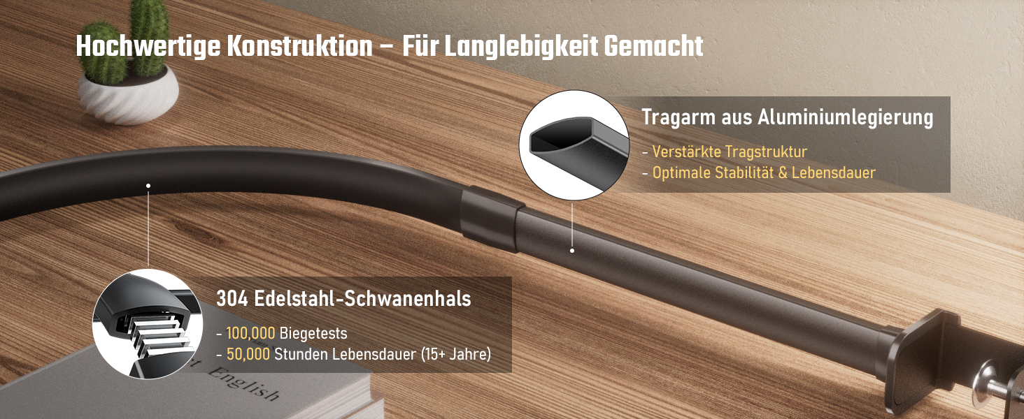 LED лампа для столу Jeebel 24W з двома головками, диммування, 1800LM, 80см, пульт ДК, 10 кольорів, 10 рівнів яскравості, для офісу
