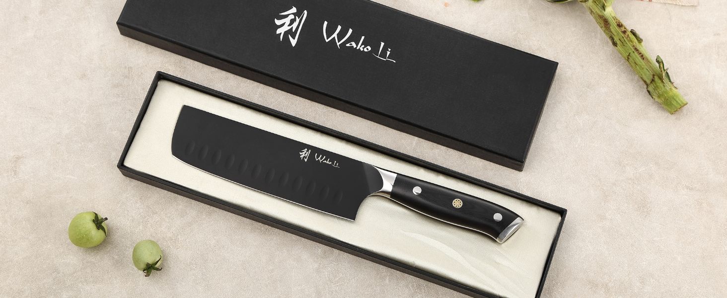 Wakoli Nakiri Messer 17 см: ніж для овочів з титанового покриття, нержавіюча сталь, G10 ручка, ніж для овочів та зелені, ніж для хліба в подарунковій коробці
