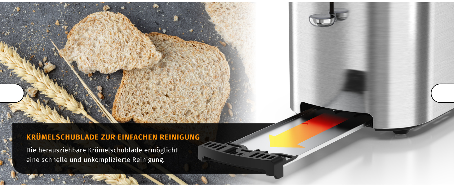 Тостер Arendo з нержавіючої сталі, 2 відділення, сенсорний дисплей, 800 Вт, підставка для булочок, 6 рівнів підсмажування, центрування хліба, таймер, пам'ять (C: Steelsilver)