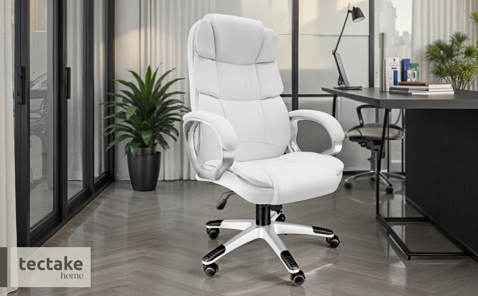 Крісло для офісу Tectake® з підлокітниками, регулюванням висоти та функцією гойдання, шкіряне, біле