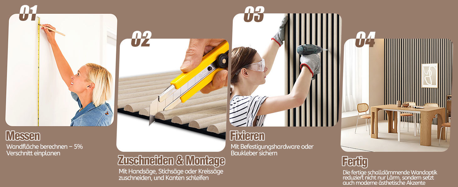 Акустичні панелі з дерева та фетру 120x60 см, білий дуб — звукопоглинаюча стіновая облицювання для покращення акустики приміщення, набір 2 шт