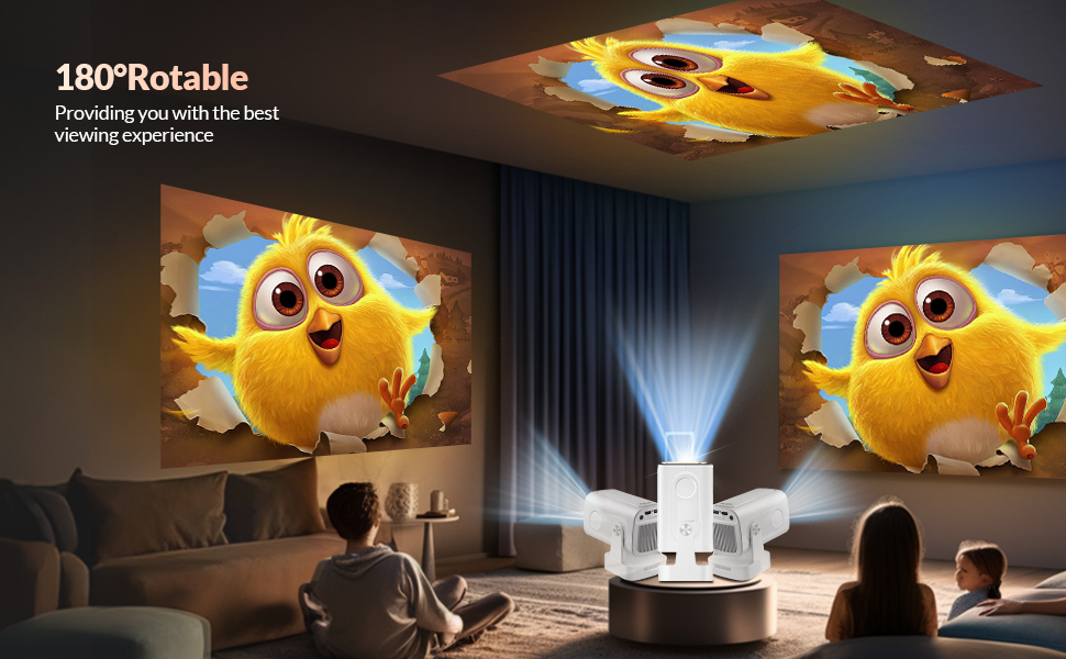 Міні проєктор Smart Beamer 4K 1080P з Android 11, WiFi 6, BT5.0, 180° поворотний, для дому та вулиці, сумісний з Android/iPhone/PC/Mac/Switch, білий (чорний + білий)