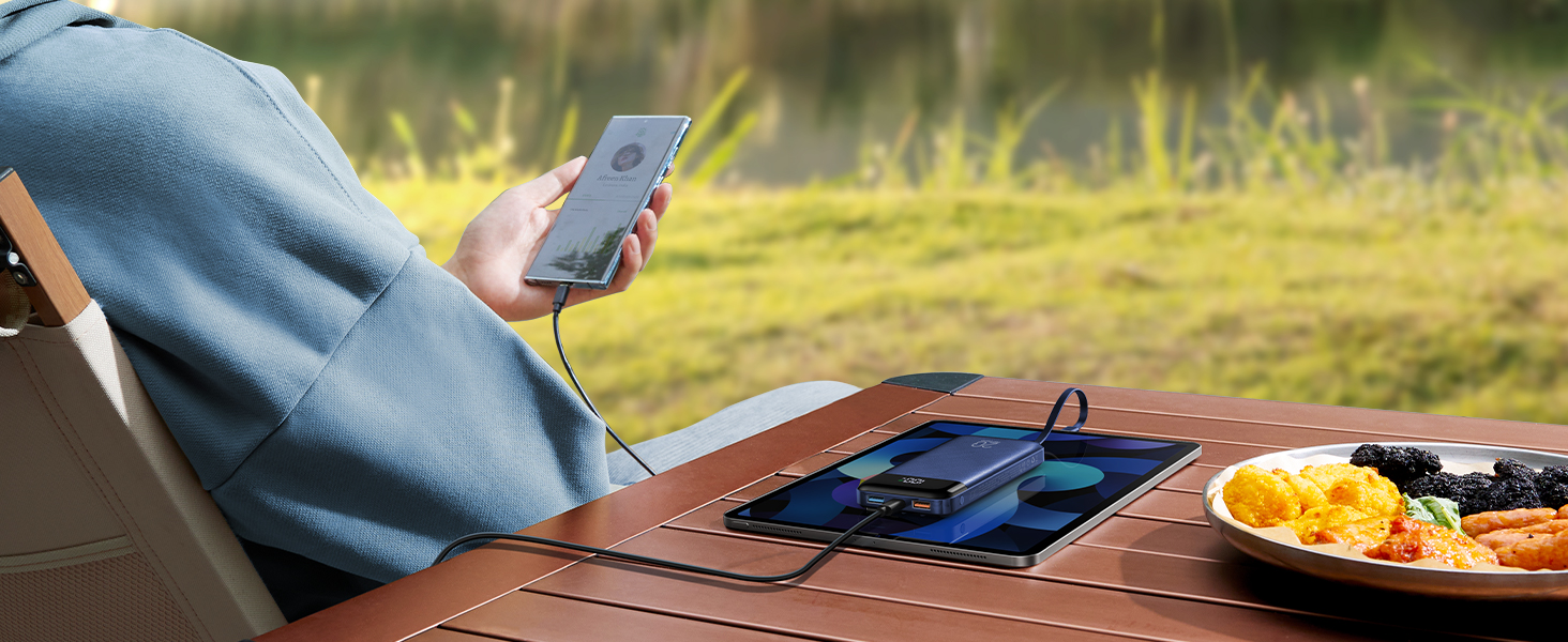 Power Bank Charmast 20000mAh з LED-дисплеєм та 4 кабелями, 22.5W, USB C PD3.0 QC4.0, 6 виходів, сумісний з iPhone та Samsung