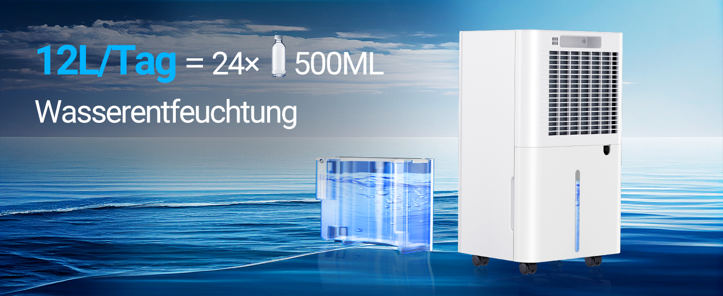 Електричний осушувач повітря 20л/день з датчиком вологості та LED дисплеєм, таймером, 3 режими, для спальні, офісу, підвалу, безперервна подача, білий