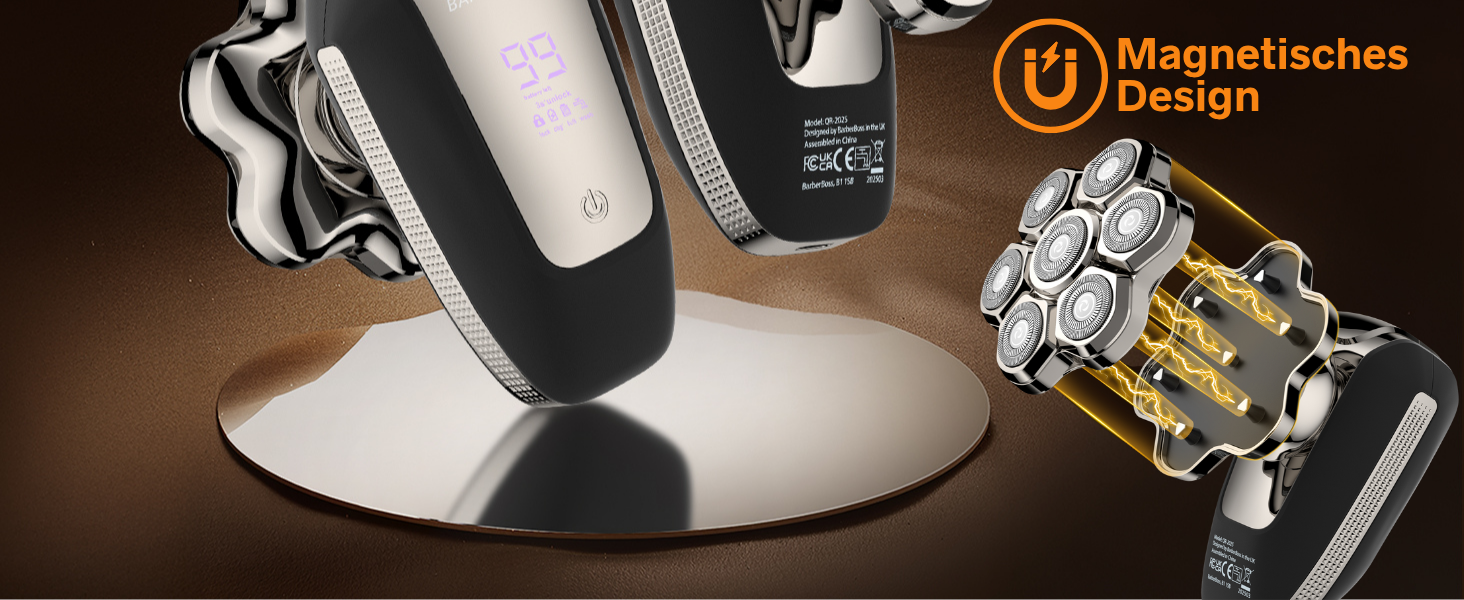 Електричний голчастий бритва BarberBoss для чоловіків з LED-дисплеєм, 5-в-1: голчастий, триммер для бороди та носа, QR-2025