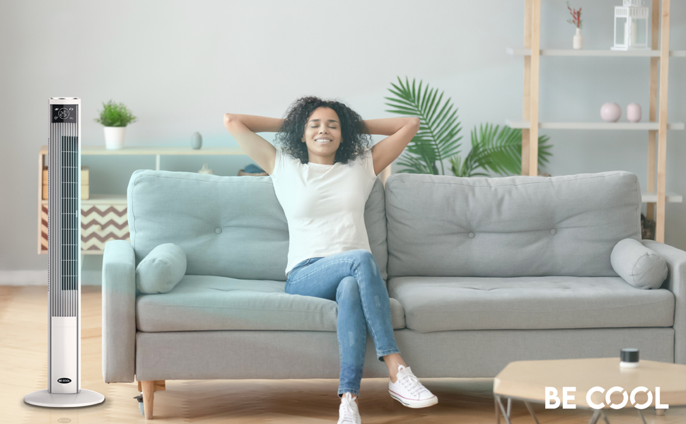 Вентилятор турецький Be Cool 121 см, 3 швидкості, осциляція, LED-дисплей, таймер 12год, іонізатор, пульт, білий, 45W