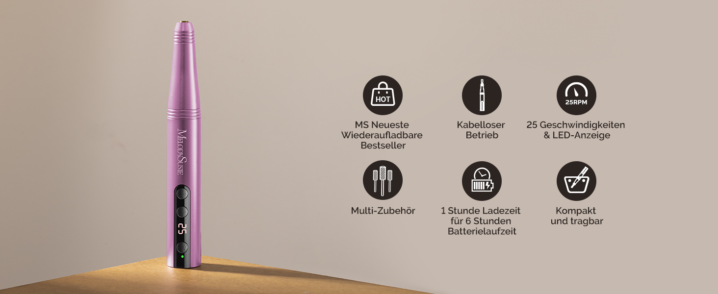 Електричний набір для манікюру MelodySusie PC180F 11 в 1: фрезер, полірування, форми для акрилу, гелю, пудри. 25000 RPM, рожевий