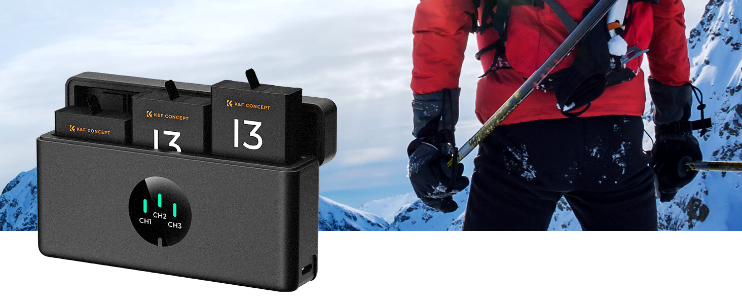 Акумулятор K&F Concept Hero 13 для GoPro 13 Black 2100mAh + LED Зарядний пристрій (3 слоти, органайзер)