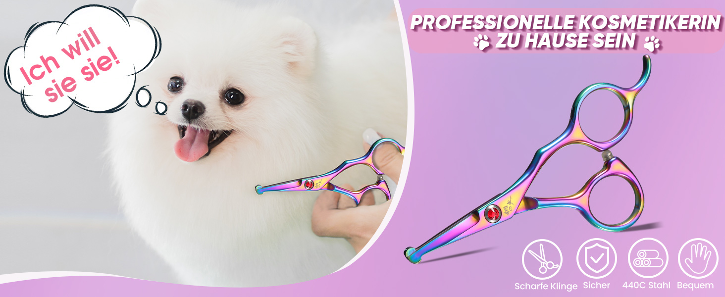 Професійна ножиця для грумінгу собак Chunker, для середніх та великих порід, з нержавіючої сталі 440C, кольорова (Rainbow-small)