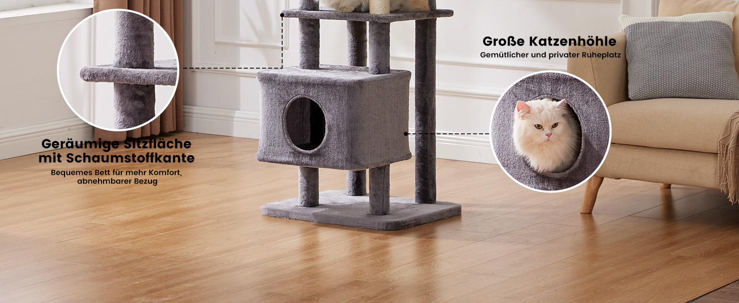 Кліматизатор для котів Гарднер Пет Катценбаум, великий, 165 см. Кліматизатор, ігровий комплекс з подвійними кошиками, стійками для дряпання, платформою та печерею. Компактні меблі для котів у квартиру, бежевий L (59 x 48 x 165 см)