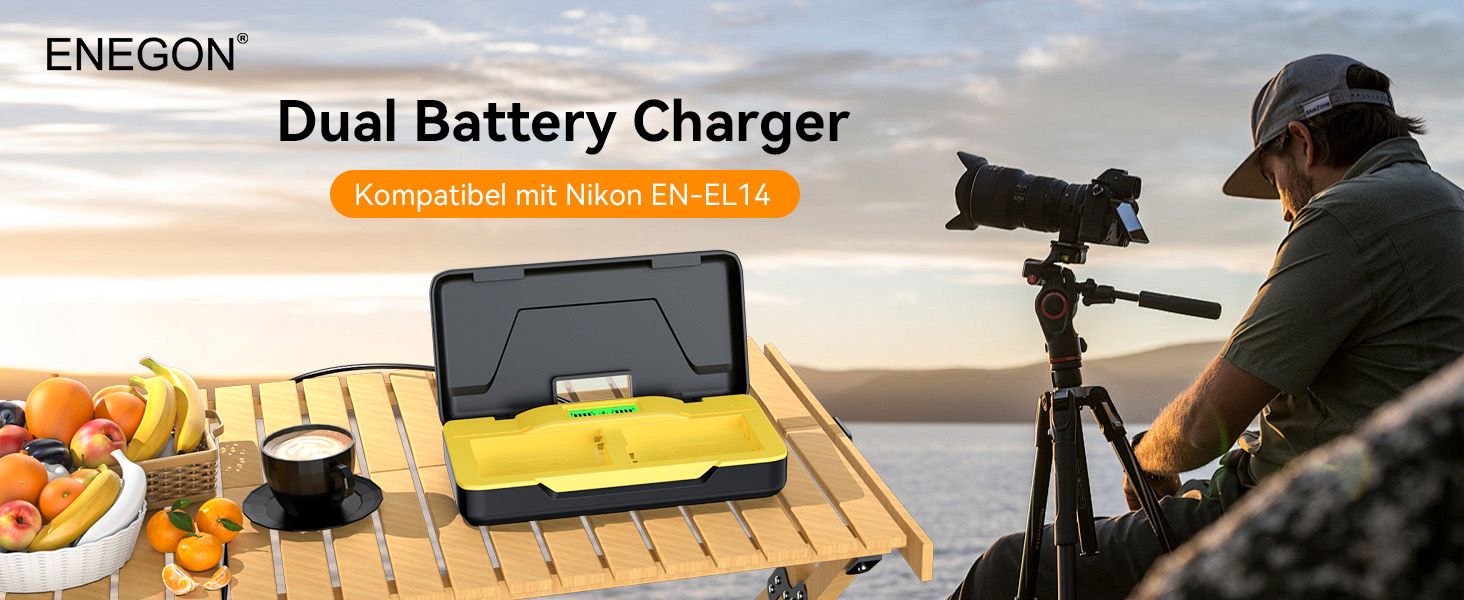 Зарядний пристрій ENEGON EN-EL14 20W з подвійним акумулятором, швидка зарядка, сумісний з Nikon D3100-D3500, Coolpix P7000, P7100, DF, LCD-дисплей