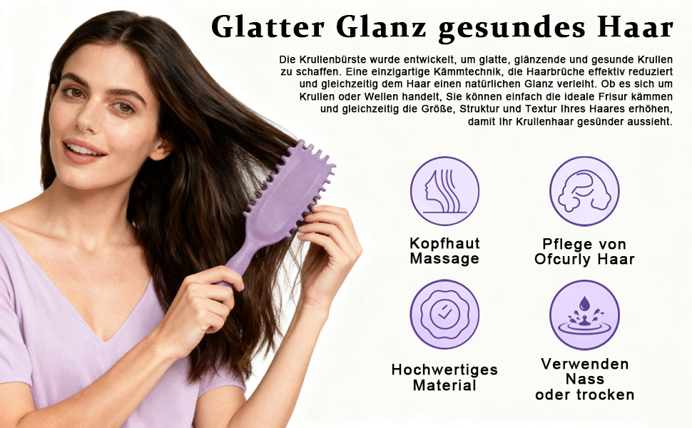 Браш для створення локонів Lockenbürste, фіксуюча щітка для укладки волосся, розпушувач для жінок (фіолетовий)