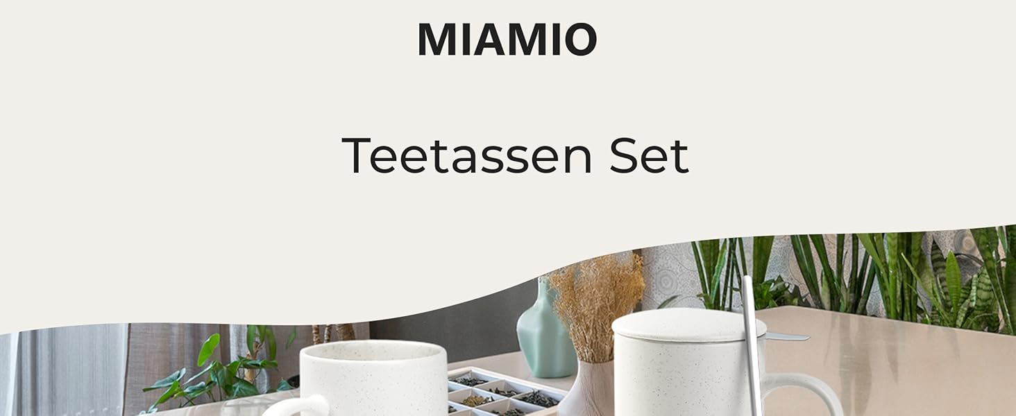 Набір чайних чашок Miamio 2 x 500 мл з кришкою та ситом, з чайним ситечком та ложкою, для заварювання листового чаю, подарунок для жінок, безпечно для мікрохвильової печі та посудомийної машини (блакитний)