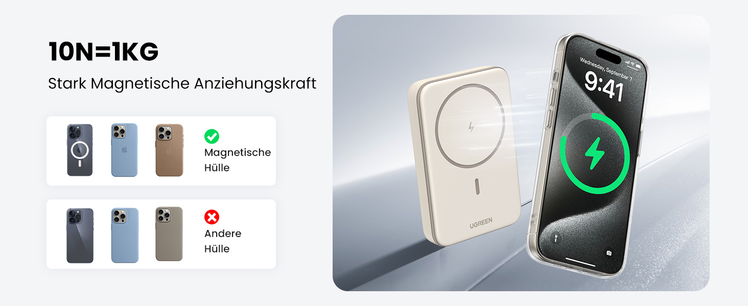 Повербанк UGREEN Zapix MagSafe 10000mAh 20W з підтримкою бездротової зарядки 7.5W та портом USB-C, бежевий