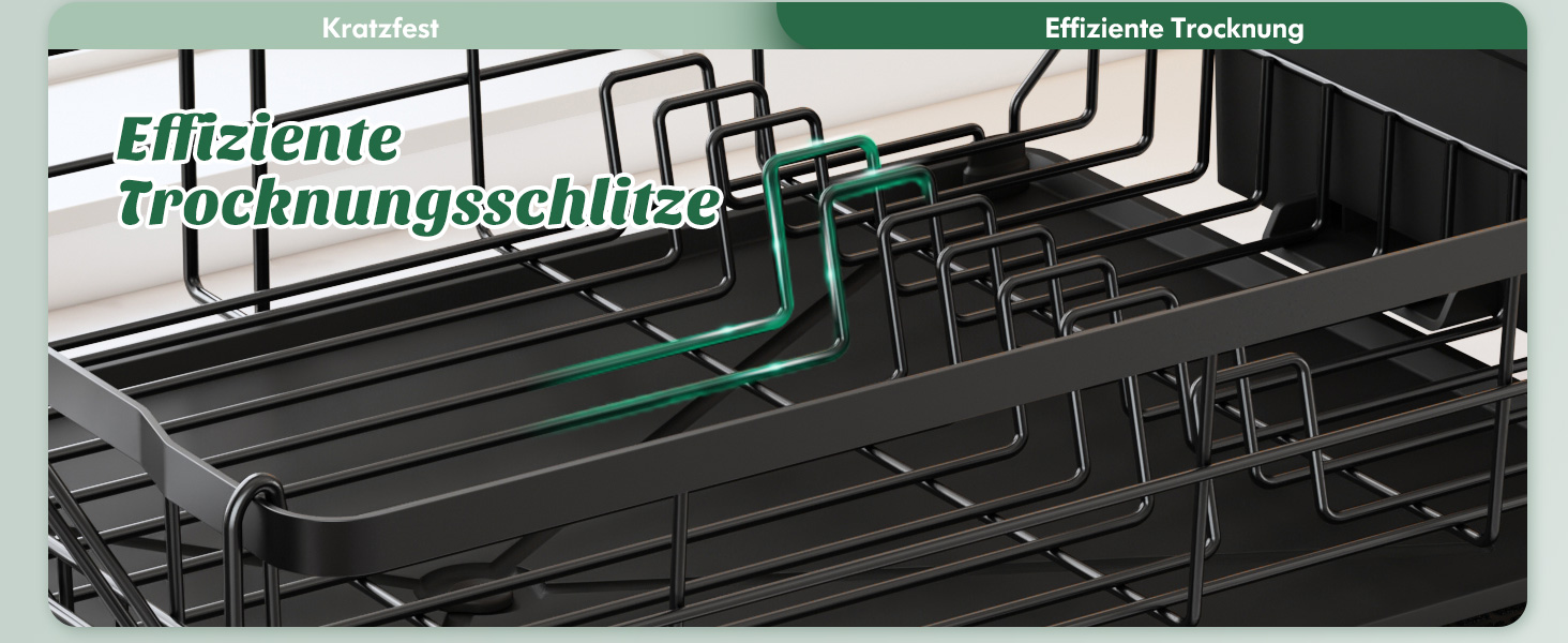 Сушарка для посуду MAJALiS з піддоном та килимком, 2-рівнева, з тримачем для столових приборів, поворотним виливом, чорна