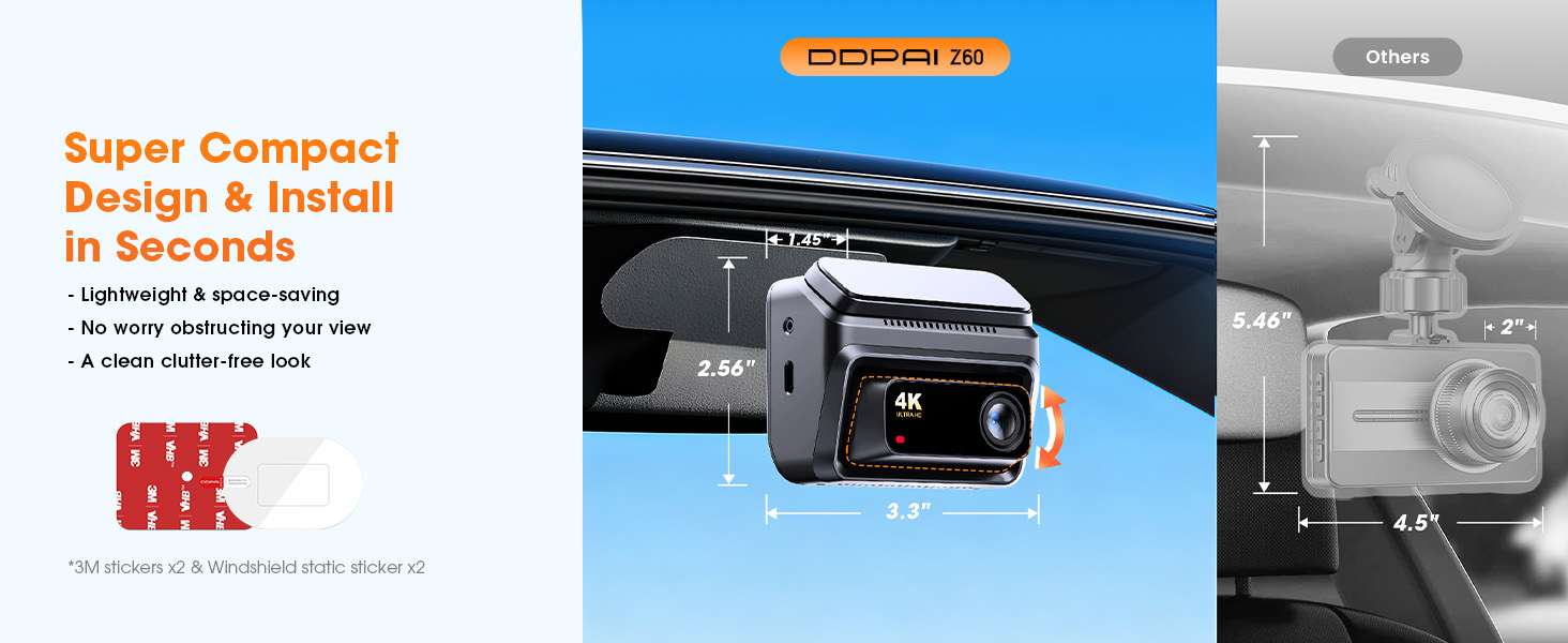 Відеореєстратор DDPAI Z60 4K+1080P, 64GB SD + 32GB eMMC, GPS, 4G LTE, WiFi 6, Нічна зйомка, Паркування 24/7