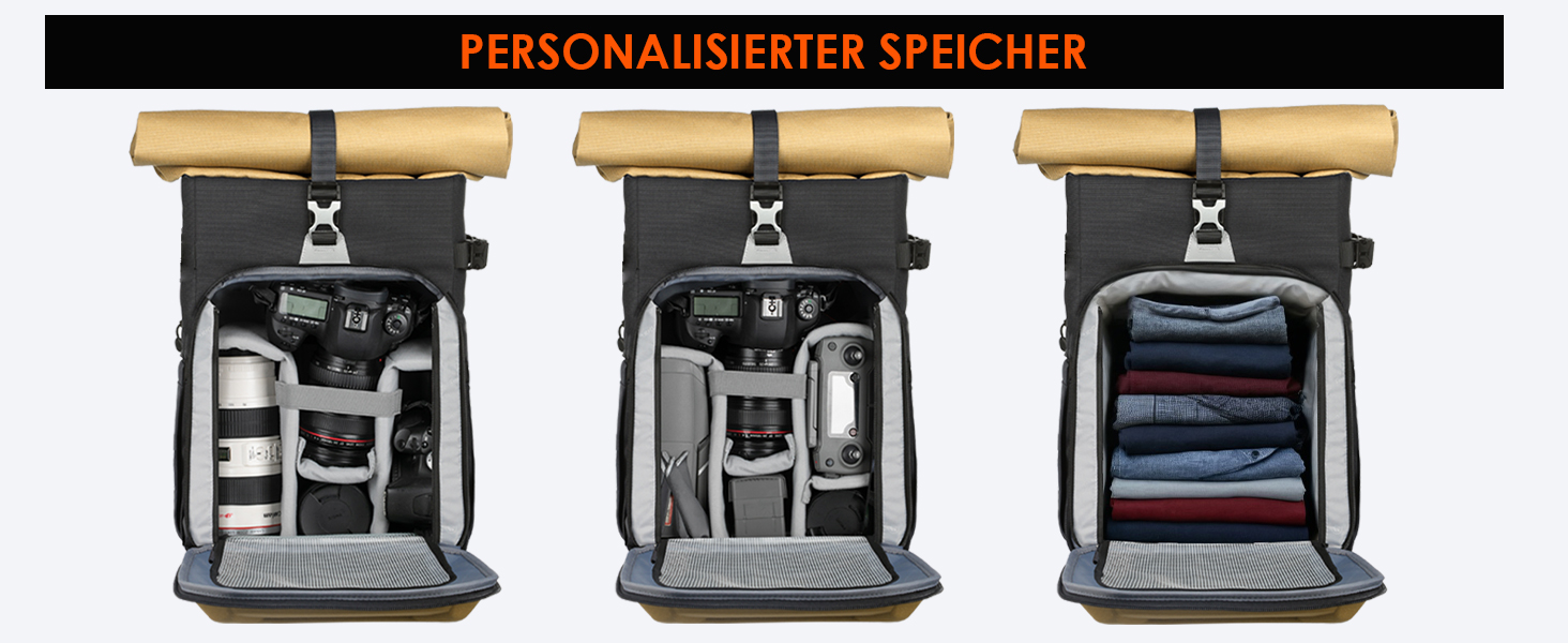 Рюкзак для камери TARION Rolltop: професійний фоторюкзак з жорсткою оболонкою, відділенням для 16-дюймового ноутбука, сумісний з DSLR/SLR камерами, об'єктивами та штативом, колір золотий