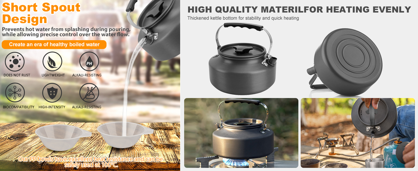 Набір кухонного посуду для кемпінгу: 15 предметів, чорний. Ідеально для пікніків, походів та кемпінгу. Включає казанок, сковорідку, чайник та інше.