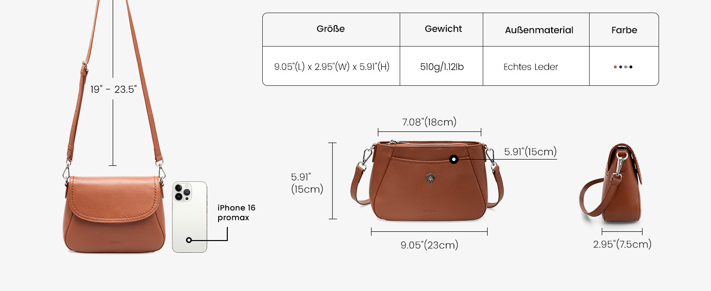 Сумка жіноча через плече Befen зі шкіри, середнього розміру, RFID-захист, коричнева. Кросбоді, сумка на плече